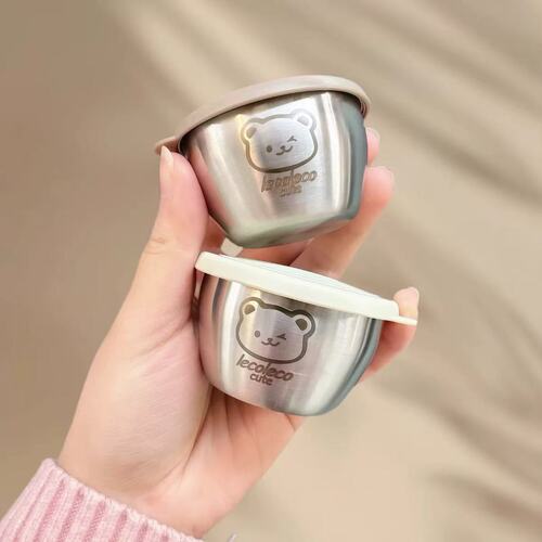 Mini Portable Sauce Cup, Cartoon Bear Dip Tray with Lid, Tomato Salad Dressing Cup, 304 Stainless Steel