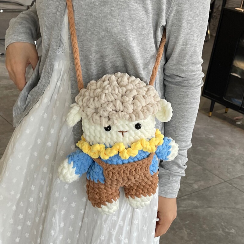 Plush Cartoon Doll Bag, Crossbody Bag, Cute Lamb Mobile Phone Bag, Gift for Girls, New Style Wool Knitted Bag Plush Cartoon Doll Bag, Crossbody Bag, Cute Lamb Mobile Phone Bag, Gift for Girls, New Style Wool Knitted Bag