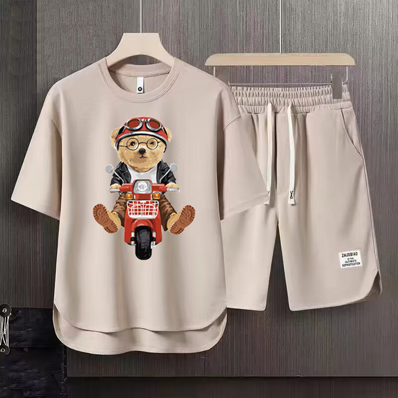 Men's Clothing 2024 Waffle Casual Summer Suit Men's Loose Teen Short sleeved T shirt Shorts Handsome Two piece Suit_maomaolike.com