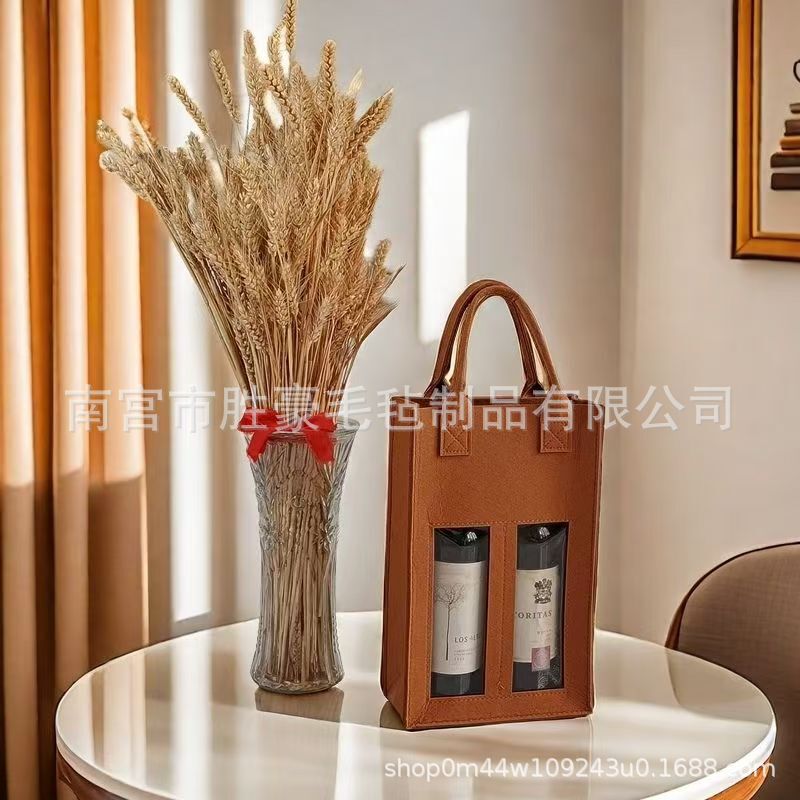 新款毛毡红酒袋葡萄酒白酒果酒收纳袋伴手礼礼品酒水手提袋|undefined