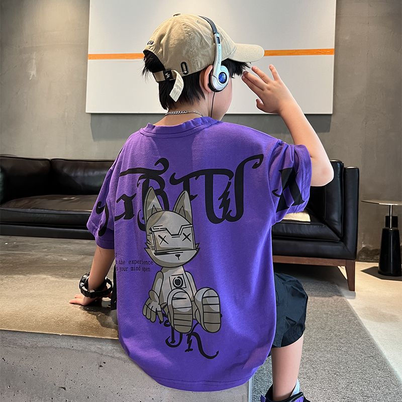 Trendy merk korte T-shirt dun 2024 nieuwe populaire kinder zomerjurk half mouw jongens top modieus_voghion.com