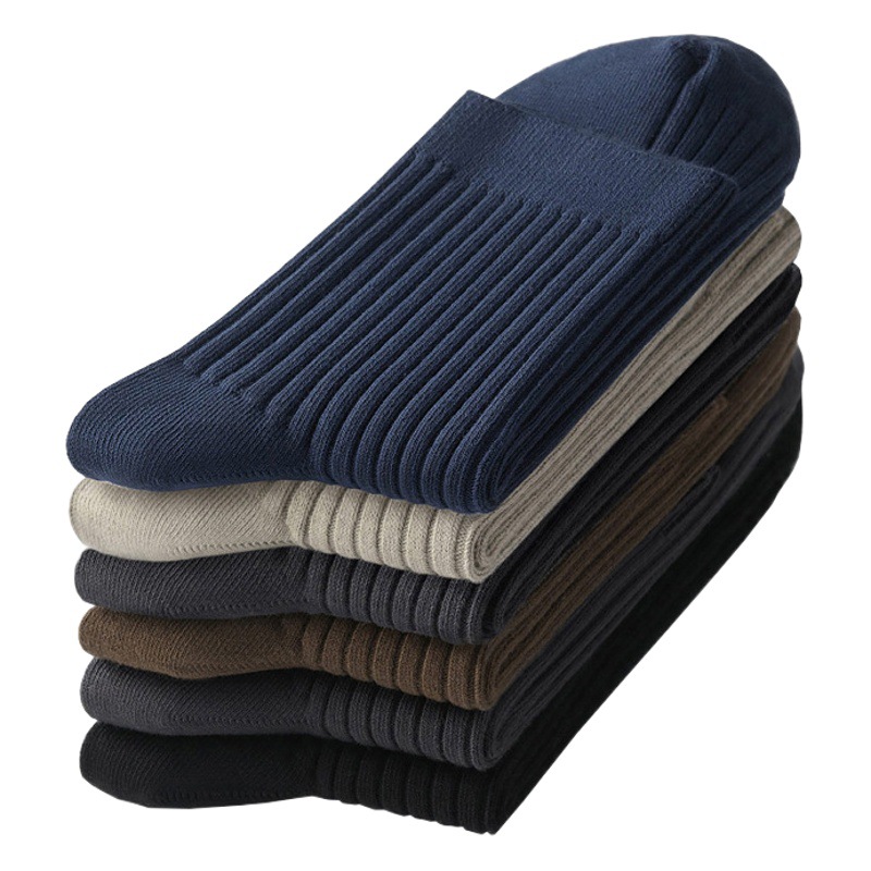 Calcetines de doble aguja para hombre, calcetines hasta la pantorrilla, de verano, de color sólido, de algodón, para todas las estaciones, otoño e invierno, transpirables, absorbentes del sudor, antiolor, calcetines de negocios de color sólido