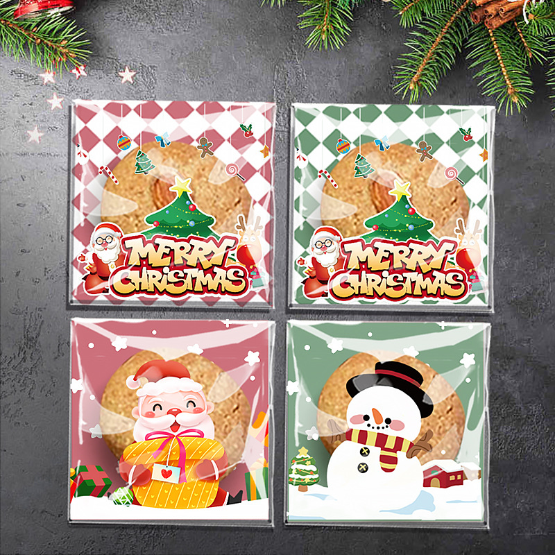 Original Navidad viejo árbol copo de nieve crujiente caramelo autosellante bolsa pegajosa galleta vaca galleta fiesta regalo embalaje