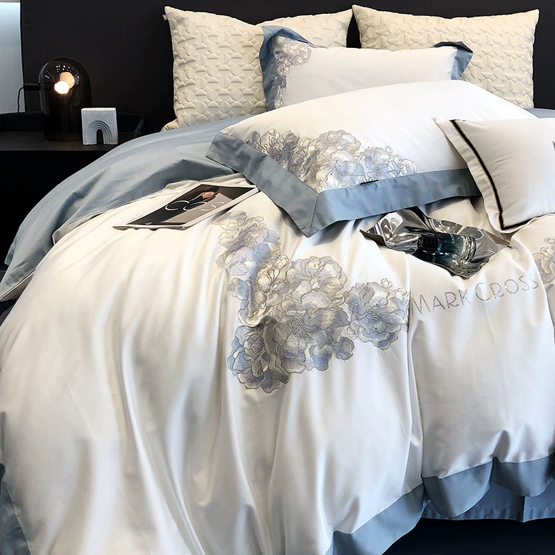 Cotton set, duvet cover, sheet for hotel, bedspread, Italy, 4 piece set, with embroidery