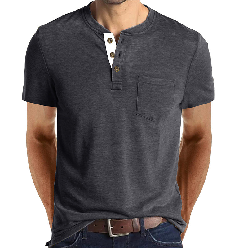 Camiseta táctica de manga corta con cuello redondo Henry para hombre de Amazon, camiseta polo clásica informal europea y americana para hombre