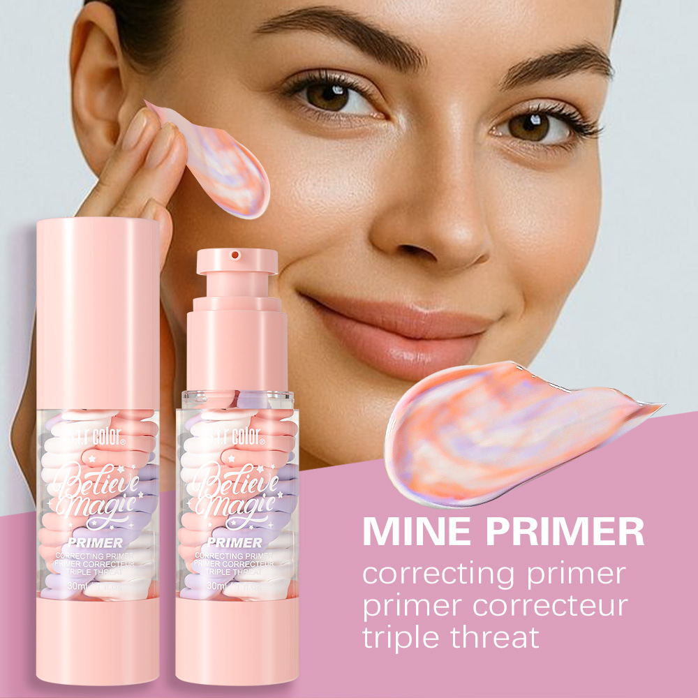 Tricolor espiral arco iris antes del maquillaje crema de mejora de la piel brillante crema de aislamiento refrescante humectante natural maquillaje desnudo comercio exterior al por mayor