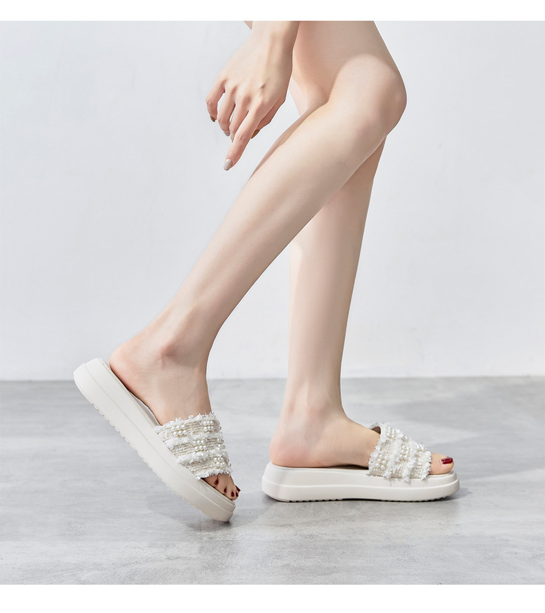Dép sandal nữ đế bệt phong cách tiên nữ đính ngọc trai — M359 đen chi tiết 24
