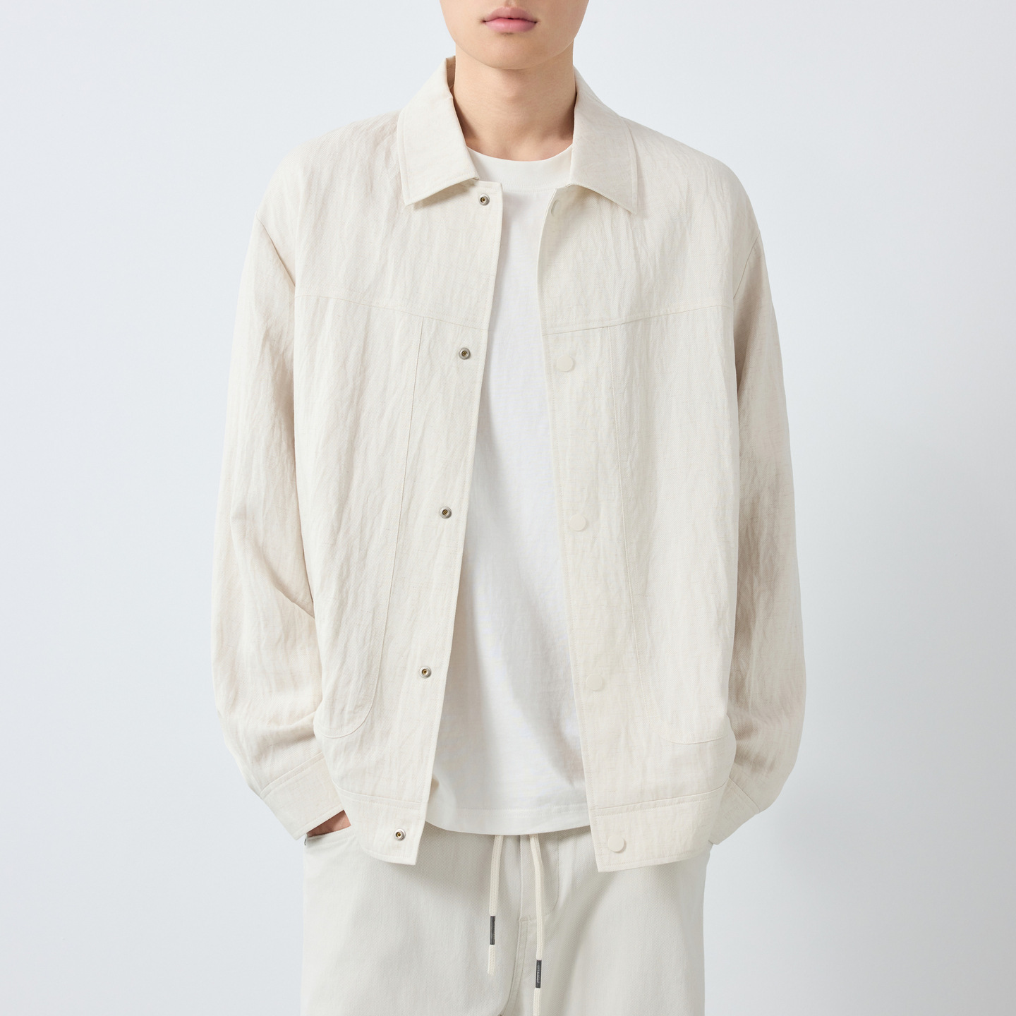 Áo khoác nam phong cách Mỹ cổ bẻ chất liệu pha linen — màu sắc