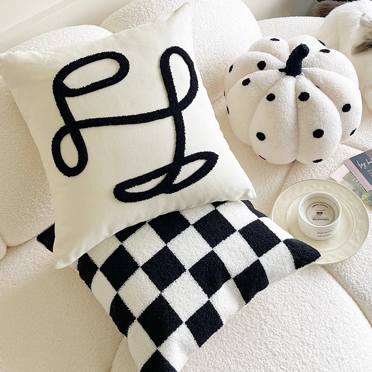 Sofa Back Cushion Ins Black and White Plaid New Pumpkin Pillow Bay Window Small Ornaments Sofa Cushion Bedside Cushion