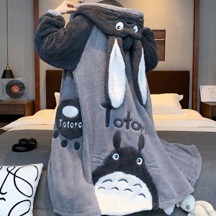 Men's Pajamas Autumn and Winter Coral Velvet Fleece-Lined Thickeneded Winter Youth Pajamas Men's Flannel Bathrobes Home Clothes