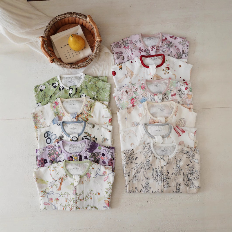 BabyStormi infant summer two-layer three-quarter sleeve bamboo fiber split-leg sleeping bag boys and girls home climbing