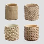 北欧编织水泥花盆欧式创意布袋藤编绿植套盆竹编小号盆栽盆器ins