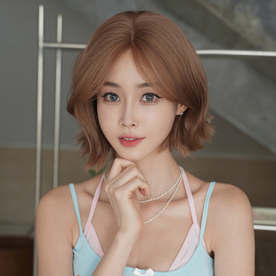 Japan and South Korea New Cross-border Women's Short Hair Curly Hair Chemical Fiber with One Word Front Hand-woven Personality Short Hair Wholesale