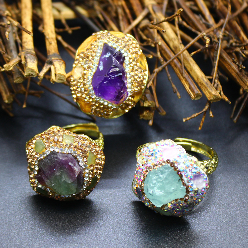 25g Weight Open Rings Classification Adjustable Ring Size 1 Piece Quantity Holiday, Daily Occasion natural stone Material Geometric Pattern Unisex Gender Plating, Healing Design Vintage Style, Classic Style Style Unisex Natural Stone Plating Healing Geometric Open Rings Healing Crystals Jewelry 12