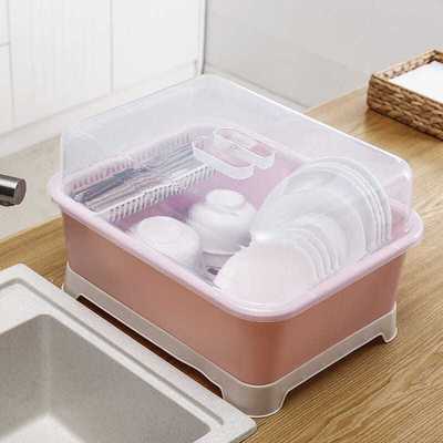 Cupboard kitchen Leachate Rack With cover Dishes storage box Plastic Dish rack Dishes Shelf