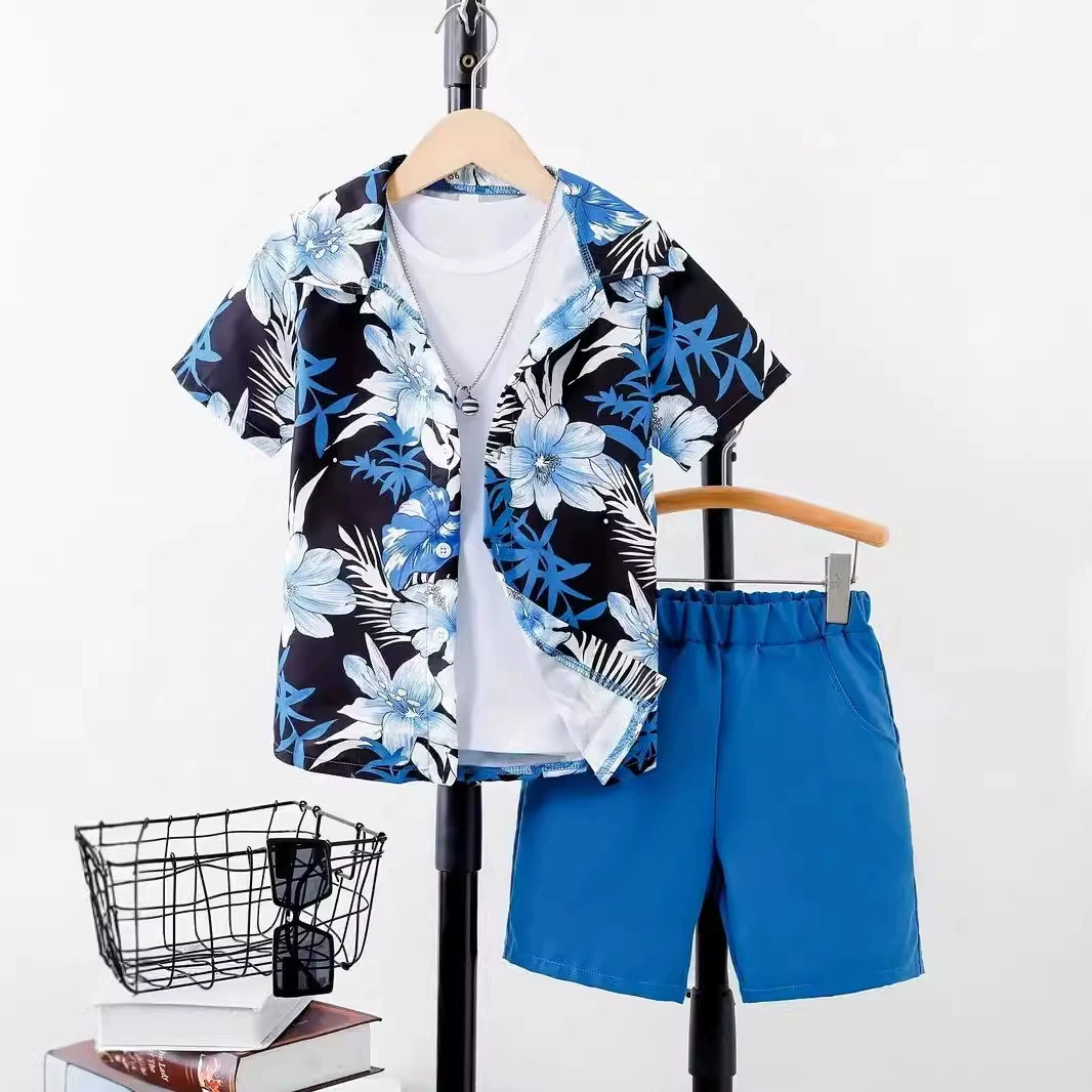 Новый летний комплект для мальчиков 2024: футболка с коротким рукавом и шорты, универсальный стильный набор для повседневной носки