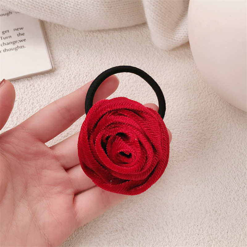 Nuevo estilo coreano de otoño y invierno de seda minimalista flores de cabello anillo de cabello cuerdas de cabello flores de cola de caballo cuerdas de cabello mujeres