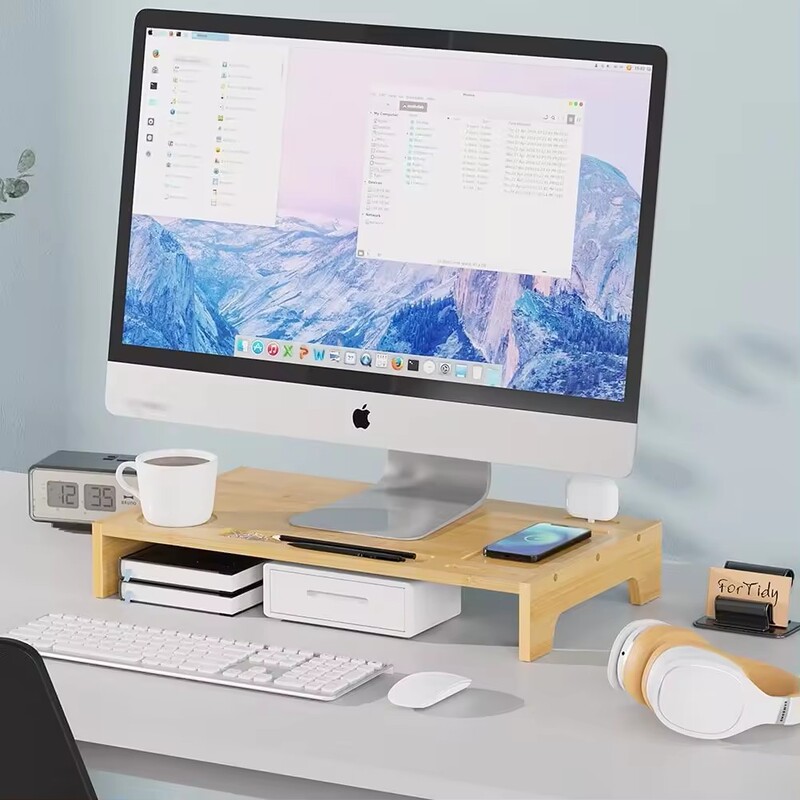 Wooden simple shelf desktop overhead computer screen display laptop LCD monitor riser bracket