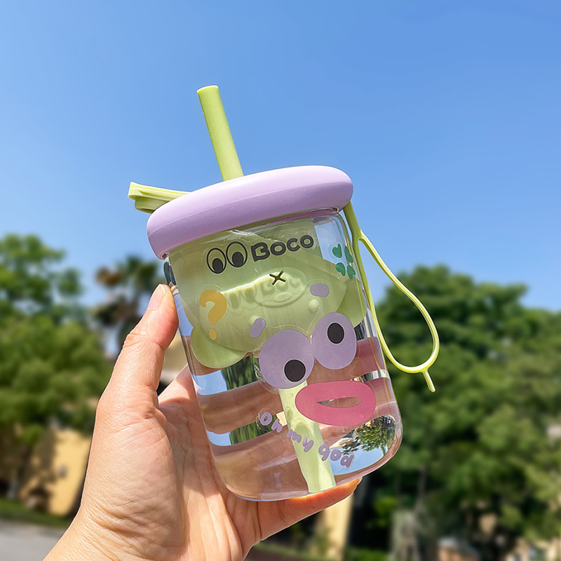 夏季女生高顏值泡花茶杯2022新款耐高溫玻璃杯便攜可愛吸管水杯子