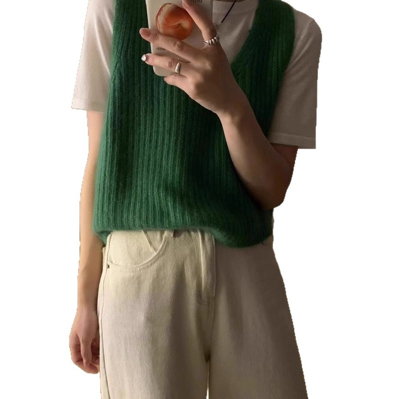 春秋绿色设计感复古毛衣马甲针织套头背心女秋季时尚百搭搭配上衣|undefined
