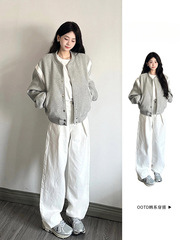 棒球服外套女灰色春秋季2025新款百搭小个子香风宽松夹克短款上衣