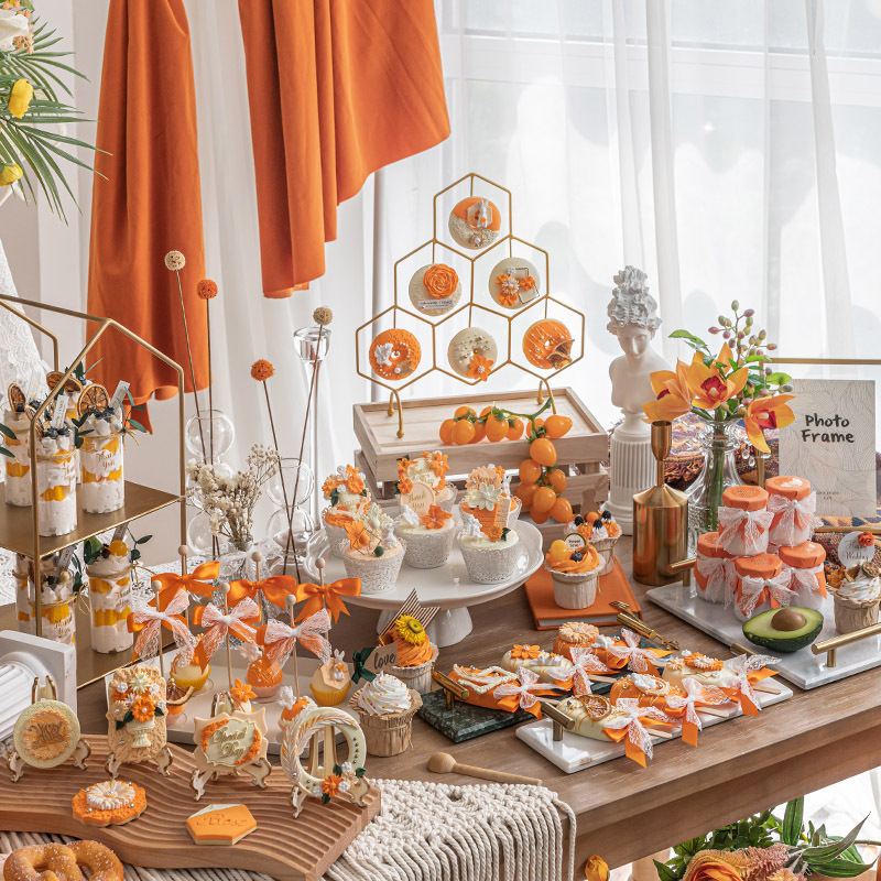 仿真奶油蛋糕模型橙色森系婚礼假甜品台橱窗装饰场景布置拍照道具