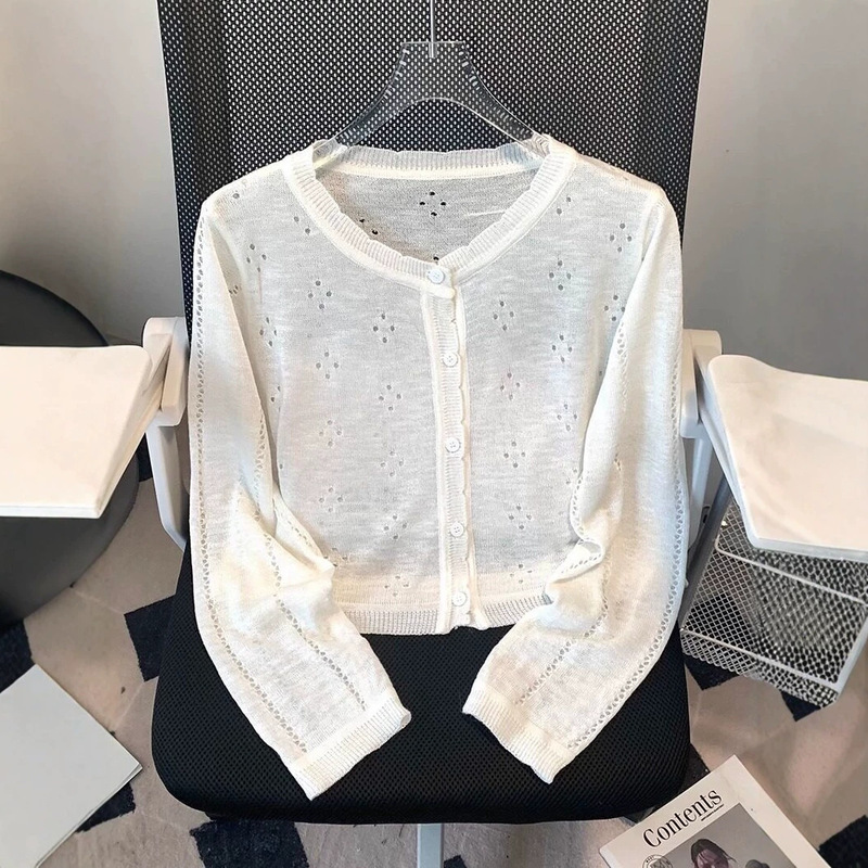 Korean-Style Versatile Hollow-Out Sun-Protective Short Knit Cardigan for Women, 2026 Summer New Slim-Fit Outerwear Short Top Air Conditioning Shirt Korean-Style Versatile Hollow-Out Sun-Protective Short Knit Cardigan for Women, 2026 Summer New Slim-Fit Outerwear Short Top Air Conditioning Shirt