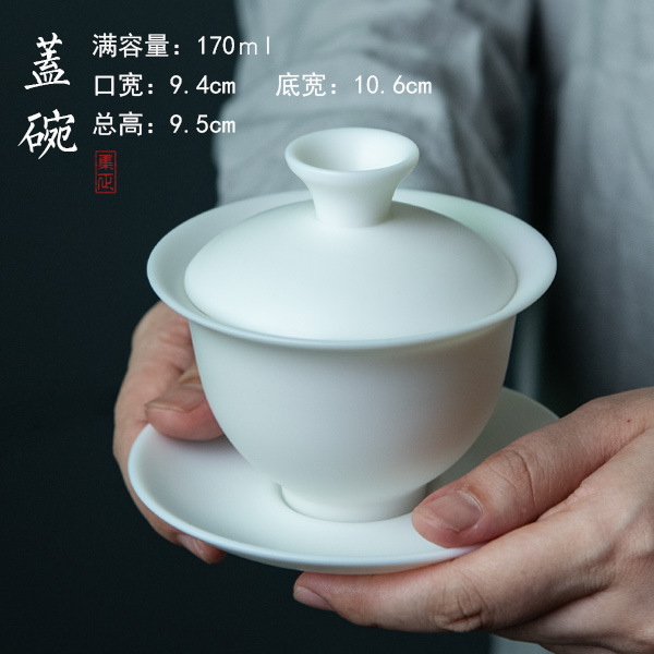 Unglazed Mutton-fat Jade Porcelain Sancai Covered Bowl Single Dehua White Porcelain Kung Fu Tea Set Ceramic Tea Brewing Bowl Tea Serving Bowl