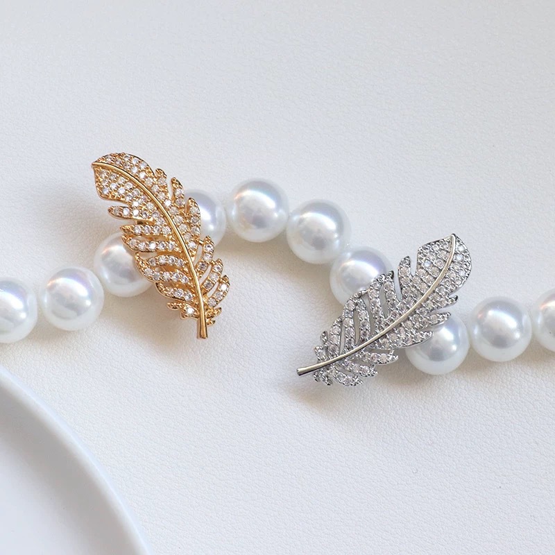 5g Weight 1 Piece 32*12mm Copper Zircon Feather Jewelry Buckle Jewelry Accessories