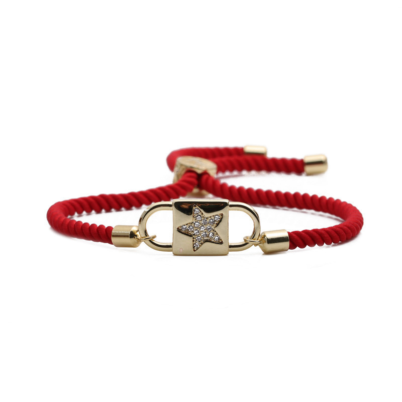 Pulsera Ajustable De Cuerda Roja Simple De Circonita De Cobre Con Estrella Religiosa display picture 1