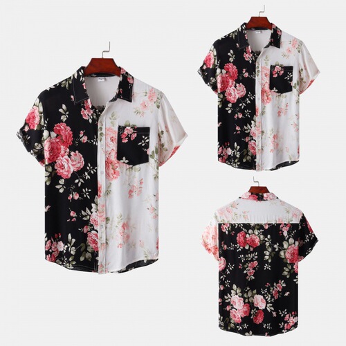 Dropshipping for eBay AliExpress Amazon 2024 Summer New Men's Floral Patchwork Short-Sleeve Shirt