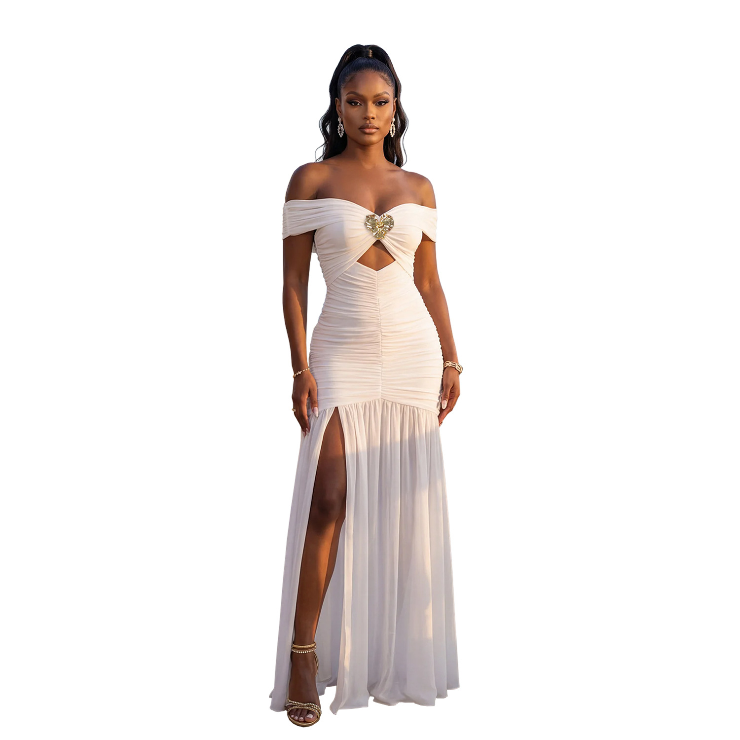 C7661 Aliexpress transfronterizo Amazon Europa y América moda femenina sexy un hombro alto vestido de pecho bifurcado