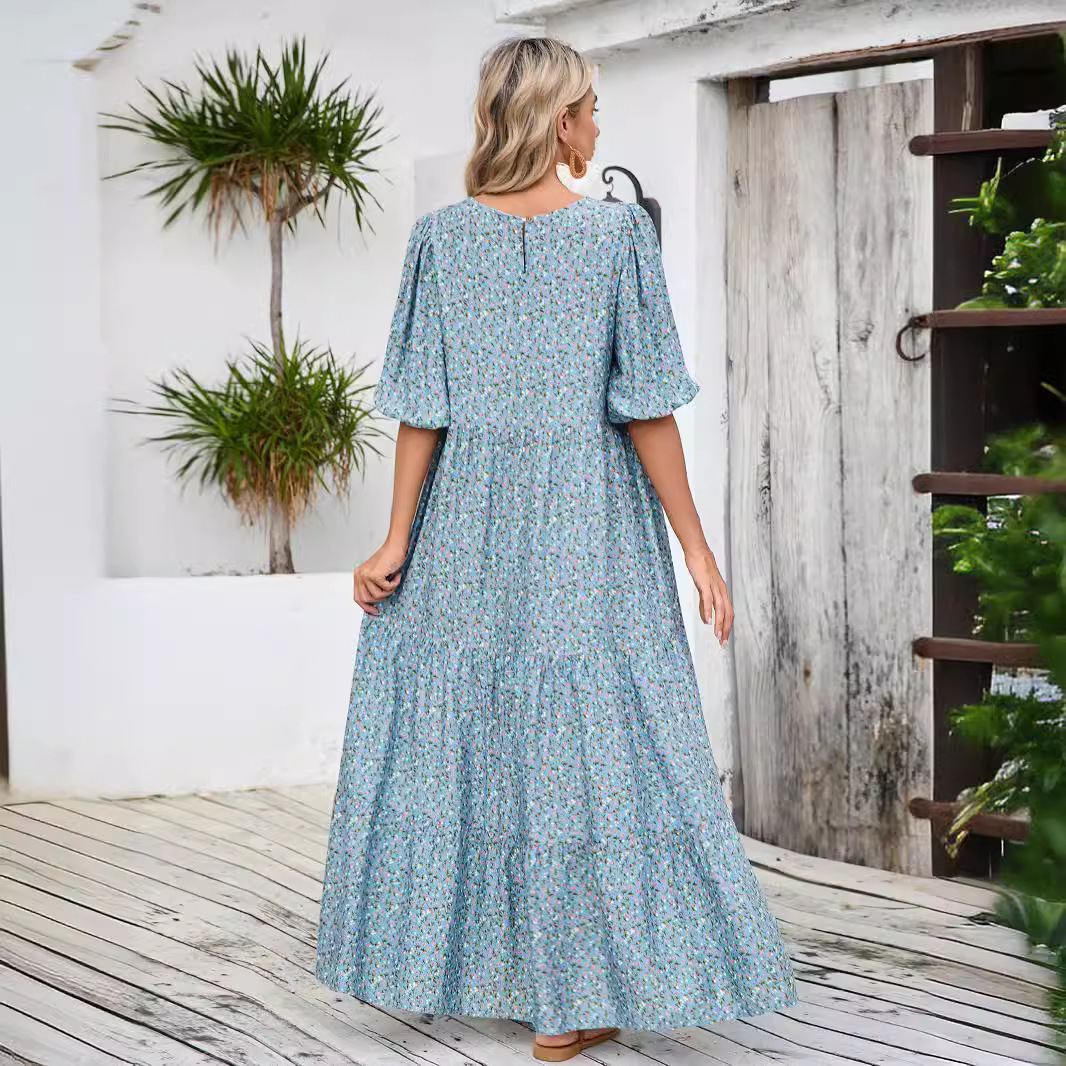 European And American Cross-border Foreign Trade Middle Eastern Robe, Loose-fitting Round-neck Mid-sleeve Dress,_ecoleips.com