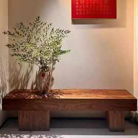 诧寂风实木长条凳家用玄关凳休闲换鞋凳老榆木长条椅风景区休息凳