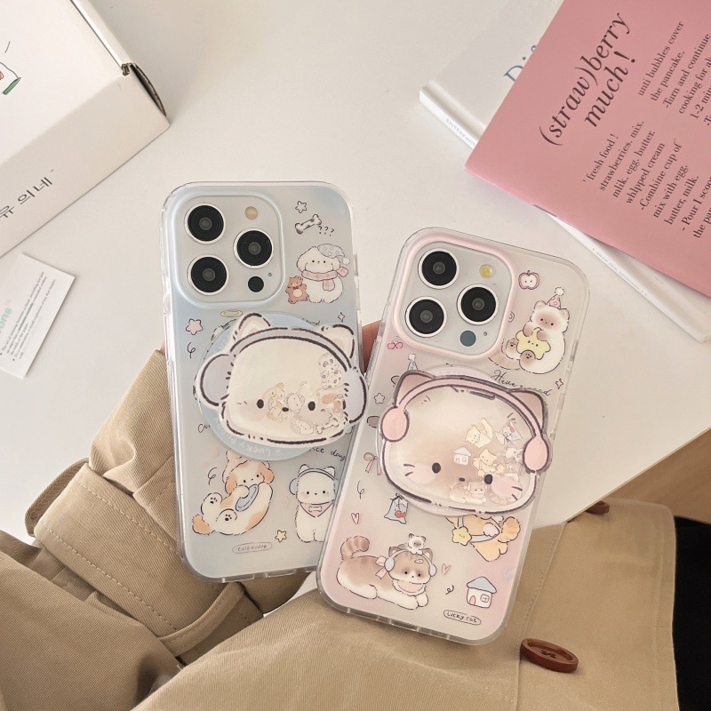Funda de teléfono con diseño de gato de dibujos animados estilo coreano, compatible con Apple 17 Pro Max, magnética, 16 Pro, personalizada, para mujeres, 15/14.