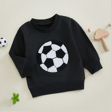 亚马逊婴儿秋天套头衣服儿童运动足球绣花长袖上衣打底休闲卫衣