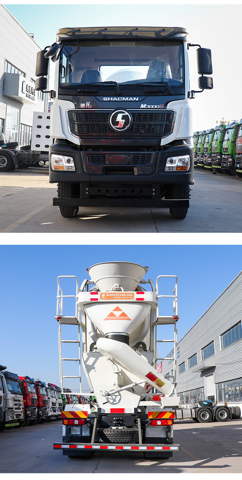 Cross-border export of Shaanqi Delong M3000 mixer truck for construction projects, with a large 12-cubic-meter concrete mixing tank