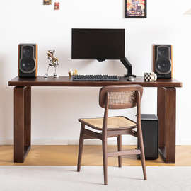 WT9P黑胡桃色电脑桌卧室家用实木书桌办公桌简约现代女生工作台桌