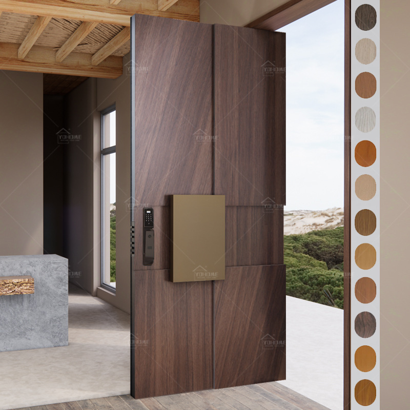 Off-Axis Door Manufacturer Customized Wooden Pivot Door Luxury Solid Wood Pivot Door Retro Style Villa Entrance Door Cross-Border