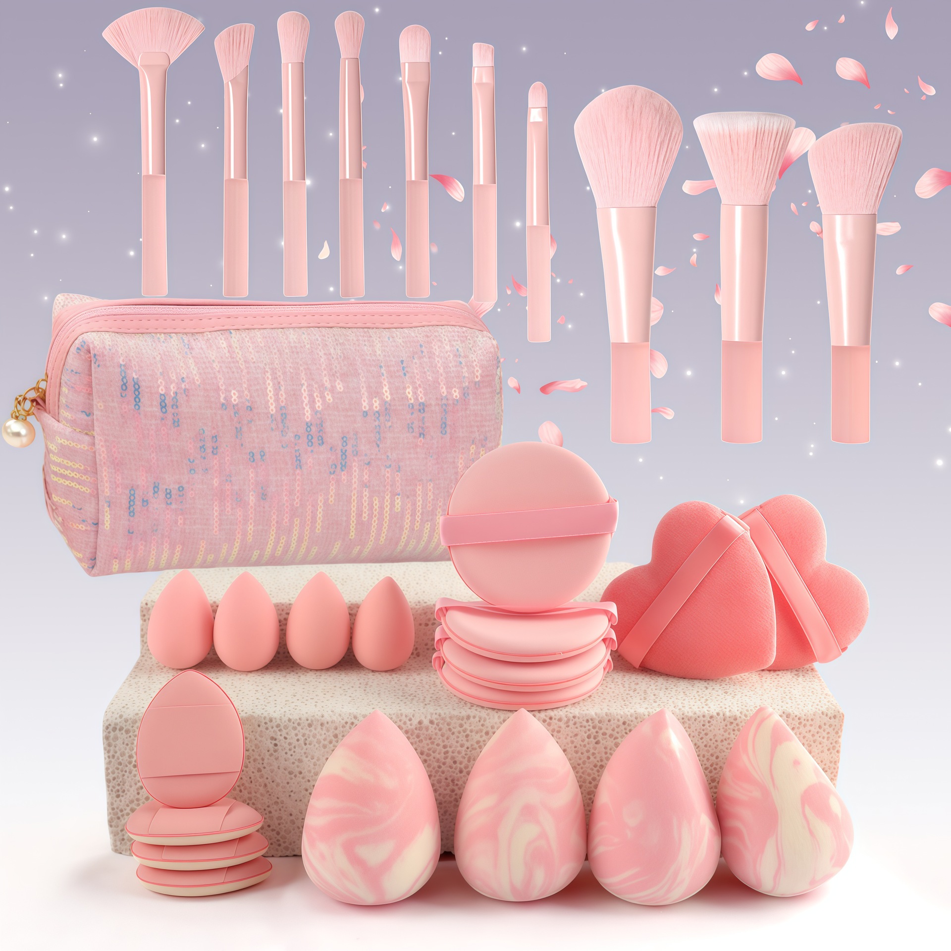 29 piezas de melocotón medio azúcar 10 juego de pinceles de maquillaje cepillo de sombra de ojos polvo suelto cepillo de reparación de color juego completo de herramientas al por mayor