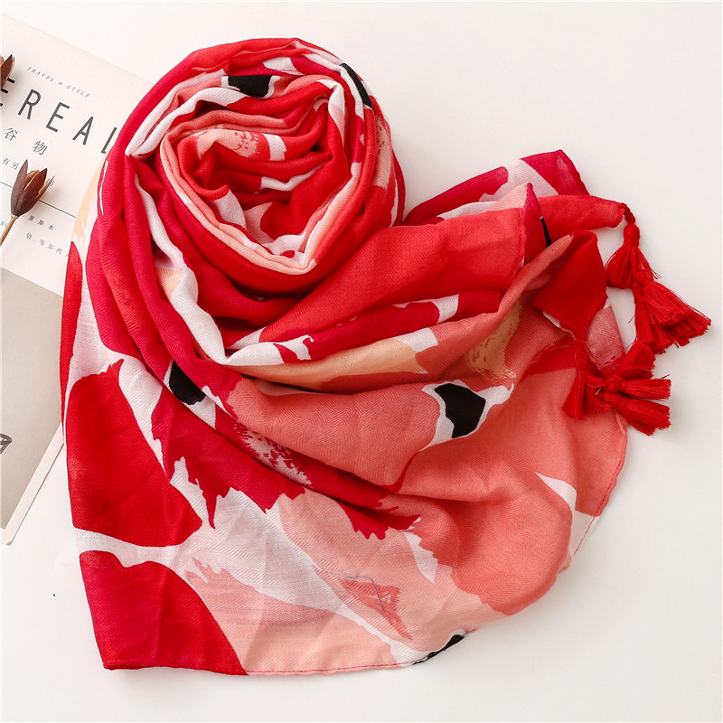 Spring And Summer Scarf Retro Red Scarf Bohemian Long Gauze Scarf display picture 3