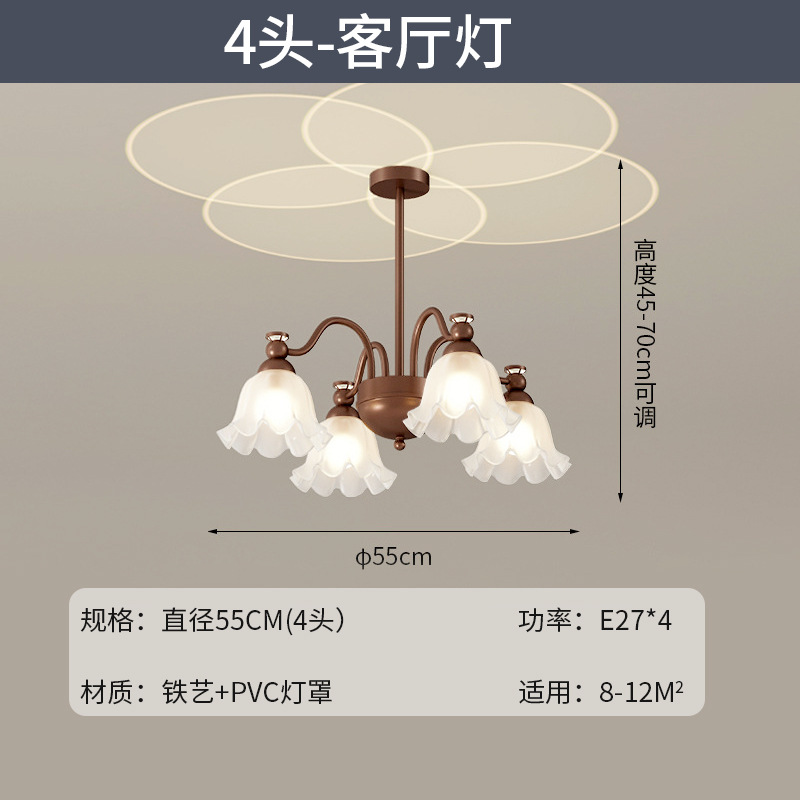 Candelabro de estilo crema retro francés flores celebridades de Internet atmósfera vidrio sala de estar atmósfera lámpara de comedor sala de estudio lámpara de dormitorio