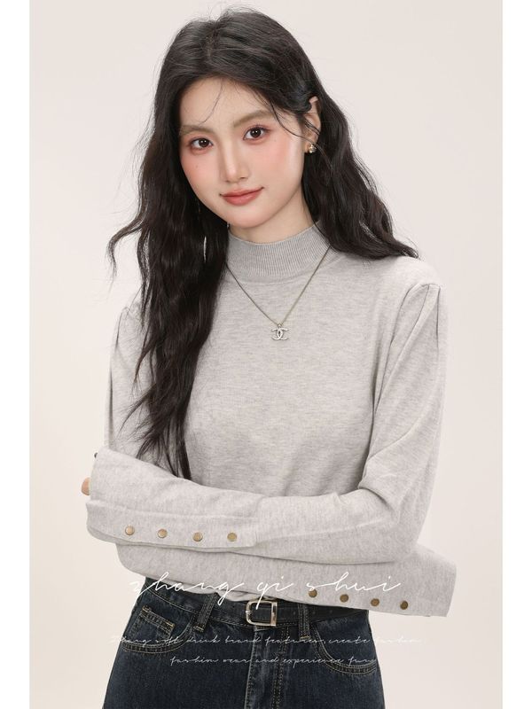 睛雅《灰色物语》秋冬穿搭新款半高领打底针织衫女独特内搭上衣|undefined