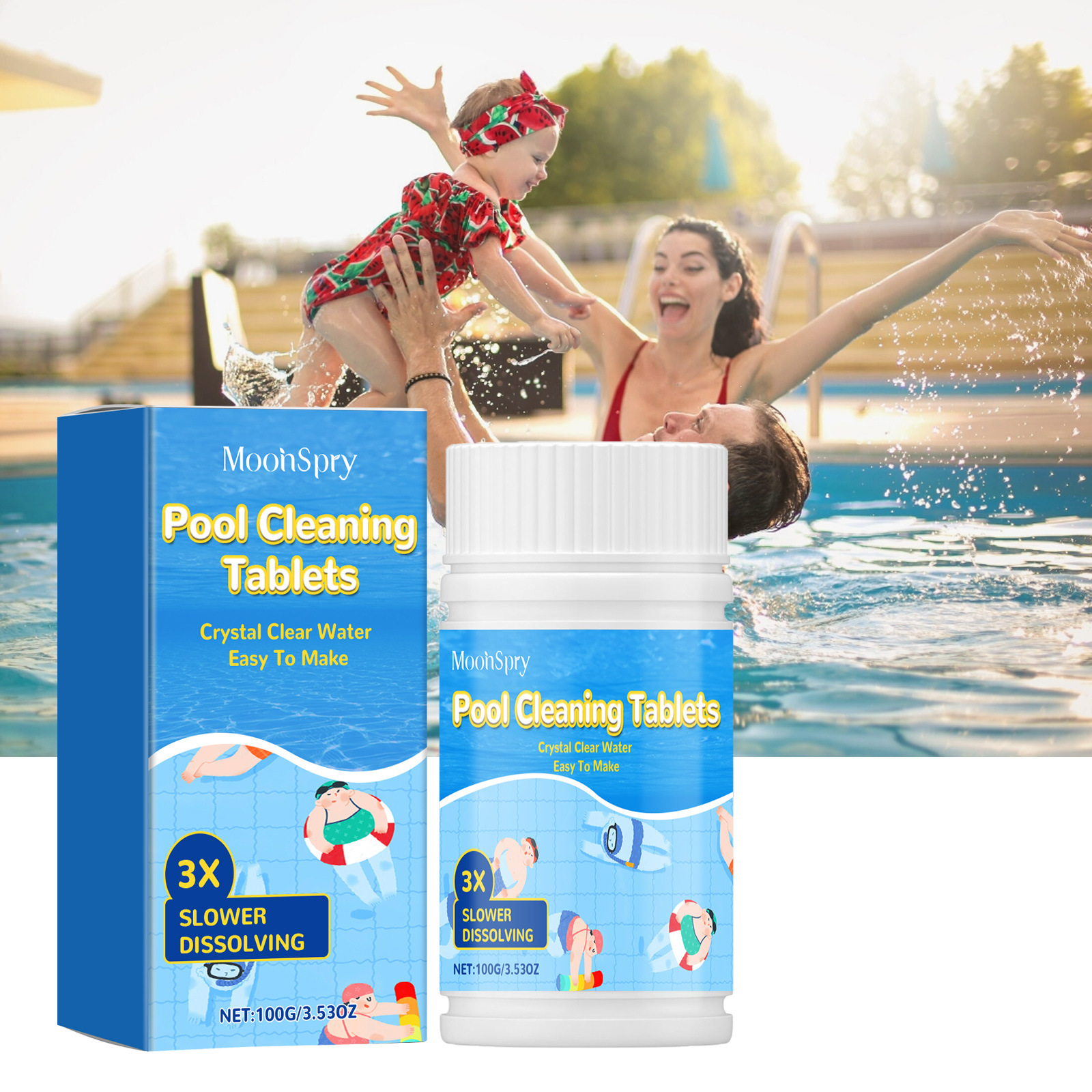 Moonspry Swimming Pool Cleaning Tablets, Multi-Purpose Cleaning Effervescent Tablets for Clearing Pool Water, Removing Odors and Stains