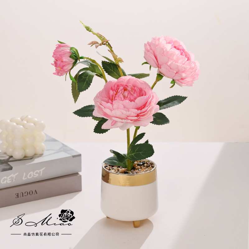 Flores falsas de alta calidad camellia pequeña flor de bonsai de moda decoración creativa plantación verde artificial simulación maceta
