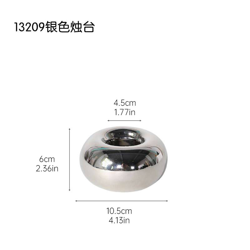 Adornos de candelabros de plata de cerámica galvanizada moderna, soporte de mesa de vela redonda, decoración del hogar de mesa de estilo ins al por mayor