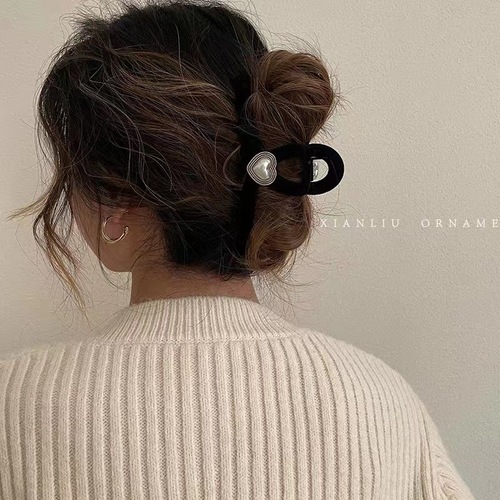 Black hair clip for the back of the head, large pearl hair clip,  new style velvet shark hair clip, hair accessory