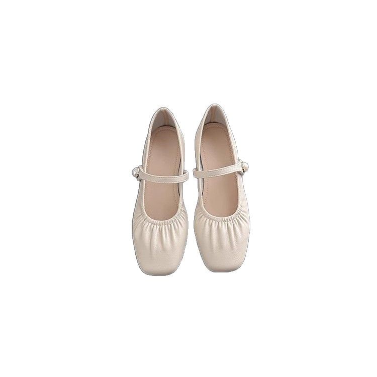 Piel de oveja suave perla francés Mary Jane zapatos de mujer 2025 nuevos zapatos de boca baja zapatos suaves de cuero de tacón medio de otoño y verano