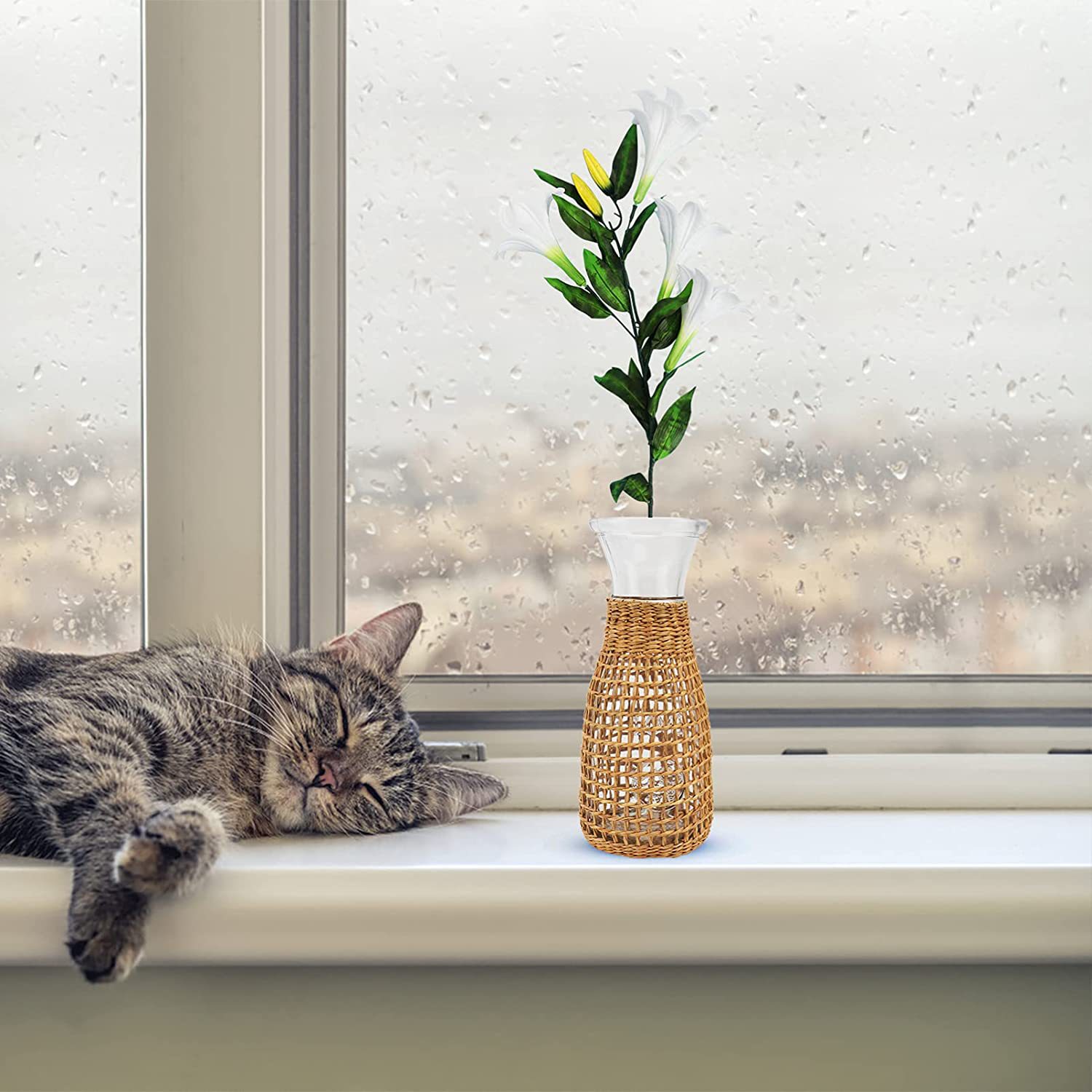 Comercio exterior transfronterizo ins jarrón de vidrio de paja hecho a mano pastoral americana creativa flor seca decoración del hogar