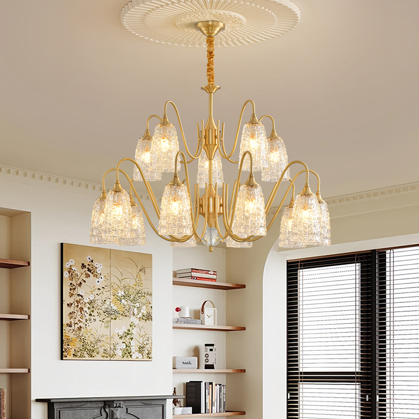 Lámpara principal de la sala de estar francesa retro estilo antiguo simple lujo faro de luz europea nueva lámpara de vidrio 413L